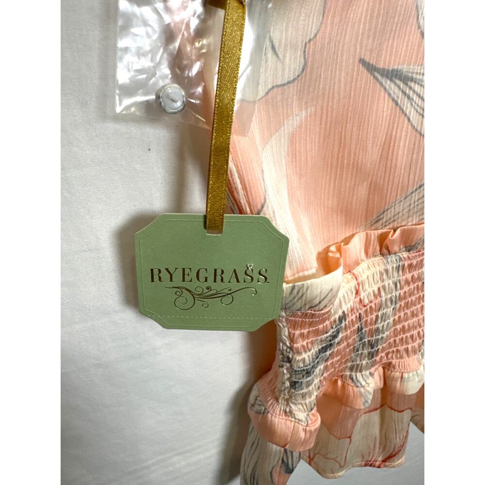 Ryegrass NWT Floral High Neck Smocked Peach Peplum Blouse Women’s Large - Picture 6 of 8